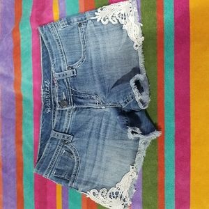 Denim Shorts with Lace Detail